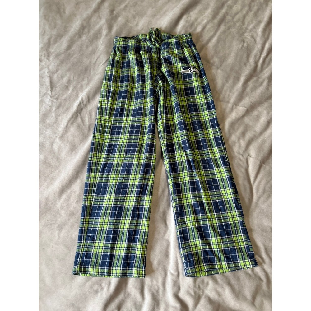 NFL Team Apparel Seattle Seahawks Womens Plaid Pajama Pants Navy Green Medium